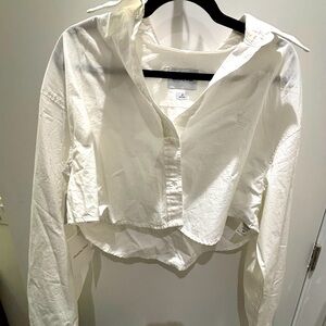 Aritzia cropped collared white shirt